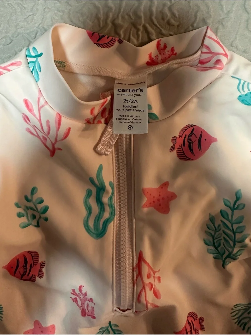 Carter's Long-Sleeve Rashguard Swimsuit in Pink & Teal Sea Life